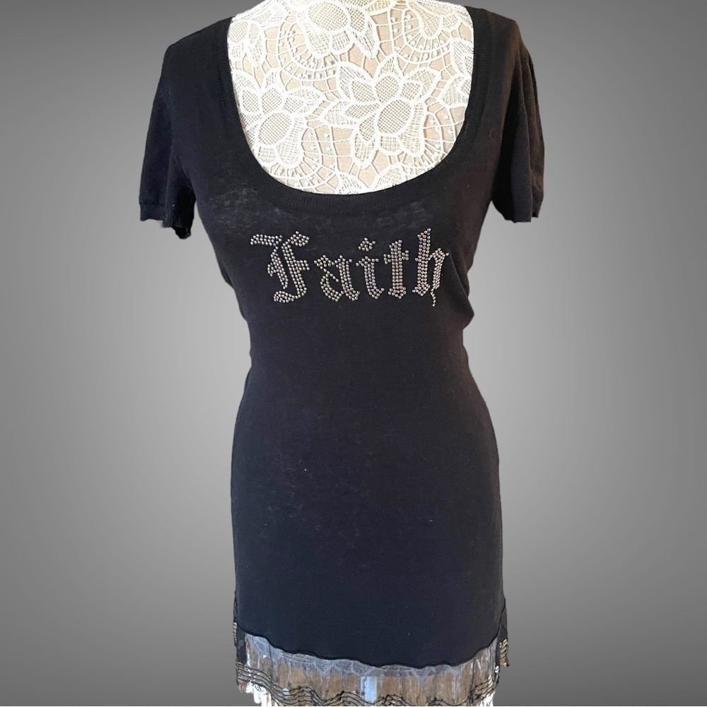 Vintage FAITH Connexion Stretchy Long Sexy Black top